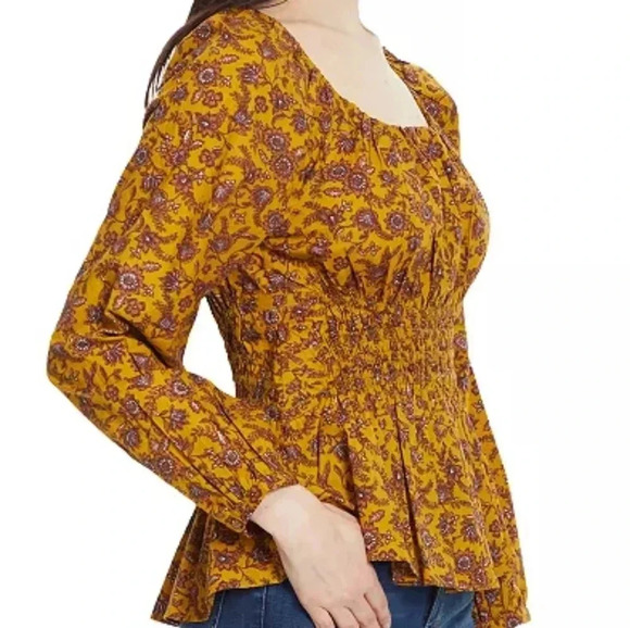 Sam Edelman Women's Cilian Cotton Smock-Waist Peplum Blouse Size Small. - Picture 3 of 16